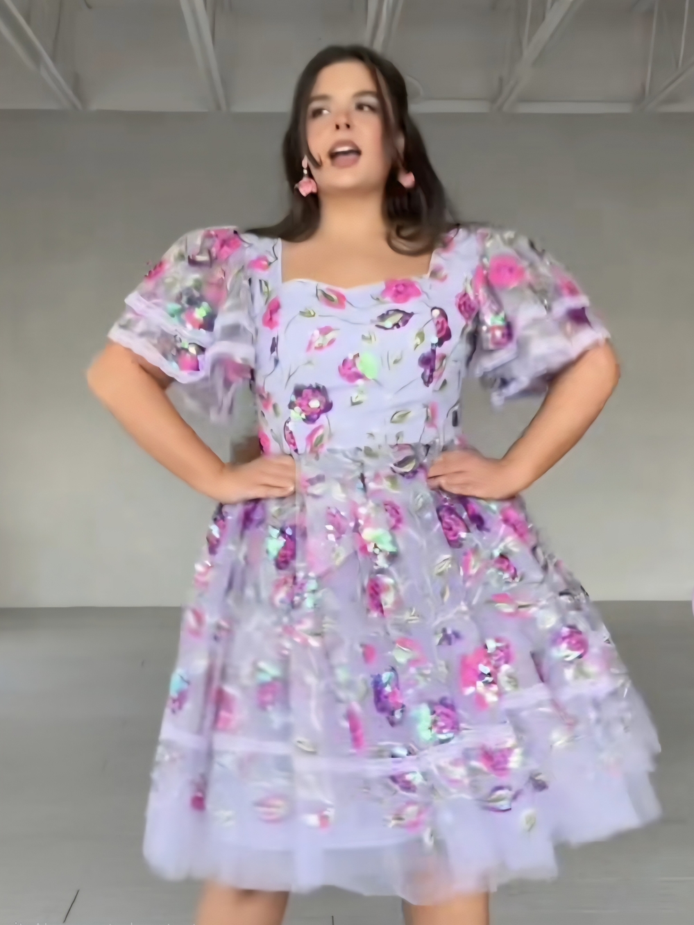 JessaKae Lavender Floral Puff-Sleeve Mini Dress